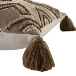 Boho Collection Andes Cross Stitch Cushion – Neutral Beige & Biscuit Vintage Tassel Pillow -Daals Store HW CUSH ANDES45 detail2
