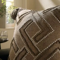 Boho Collection Andes Cross Stitch Cushion – Neutral Beige & Biscuit Vintage Tassel Pillow -Daals Store HW CUSH ANDES45 scene2