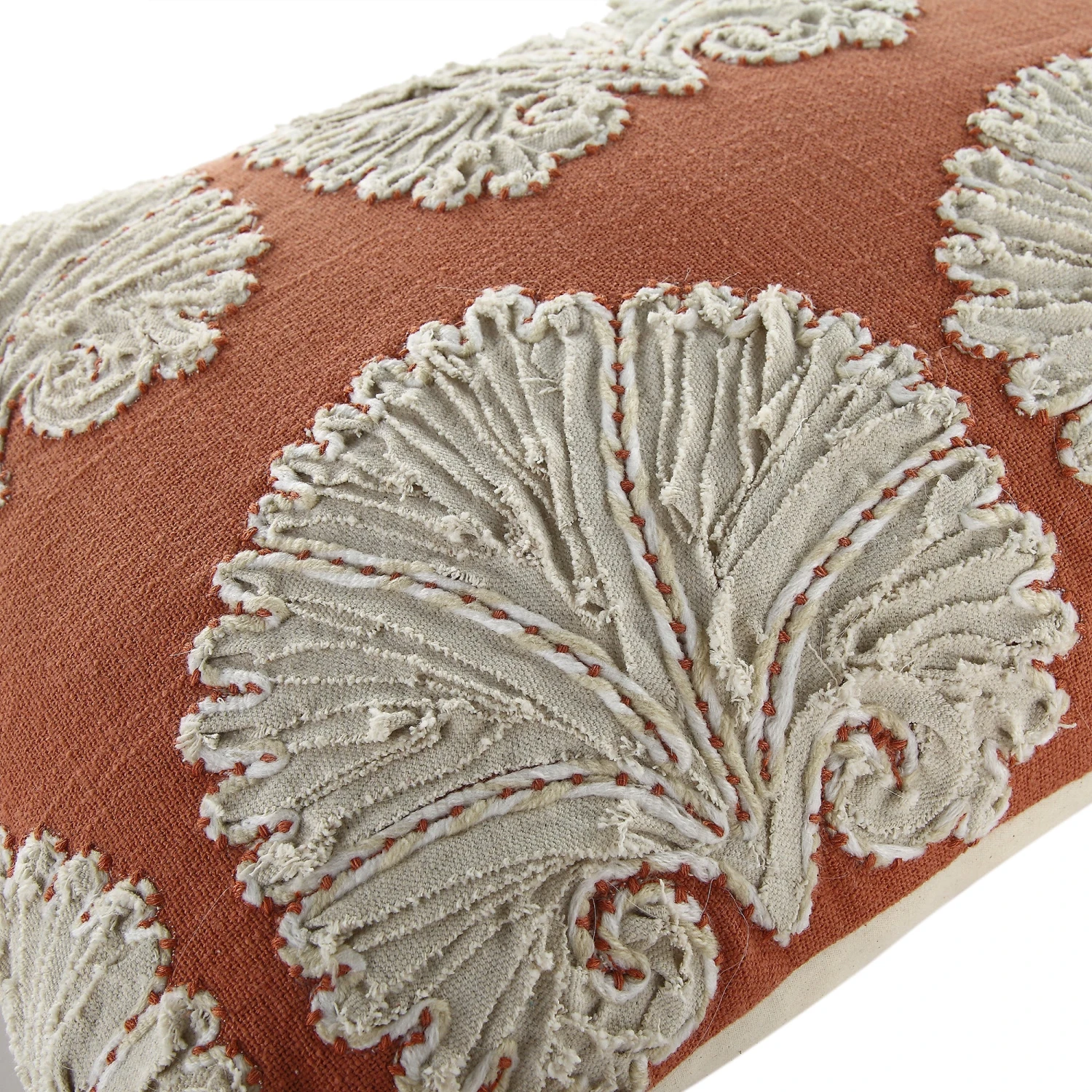 Aubrey Collection Terracotta Orange Suzani Motif Appliqué Cushion - Handmade Cotton Slub Lumbar Pillow 6 Aubrey Collection Terracotta Orange Suzani Motif Appliqué Cushion - Handmade Cotton Slub Lumbar Pillow - Image 6