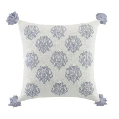 Indigo Collection White and Soft Blue French Knot - Artisan Handmade Square Cotton Cushion -Daals Store HW CUSH AVA WH45 WB1