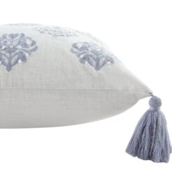 Indigo Collection White and Soft Blue French Knot - Artisan Handmade Square Cotton Cushion -Daals Store HW CUSH AVA WH45 detail0