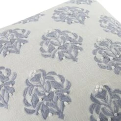 Indigo Collection White and Soft Blue French Knot - Artisan Handmade Square Cotton Cushion -Daals Store HW CUSH AVA WH45 detail3