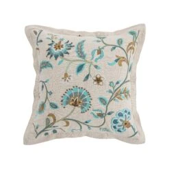 Flora & Fauna Hand Embroidered Azure Fantasy Cushion 12 Flora & Fauna Hand Embroidered Azure Fantasy Cushion -Daals Store HW CUSH AZUREFANTASY WB1