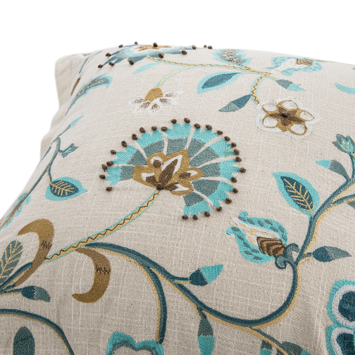 Flora & Fauna Hand Embroidered Azure Fantasy Cushion 5 Flora & Fauna Hand Embroidered Azure Fantasy Cushion - Image 5