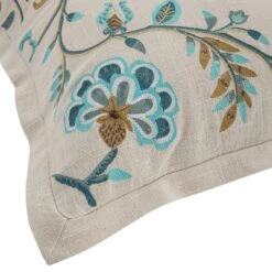 Flora & Fauna Hand Embroidered Azure Fantasy Cushion 15 Flora & Fauna Hand Embroidered Azure Fantasy Cushion -Daals Store HW CUSH AZUREFANTASY detail3