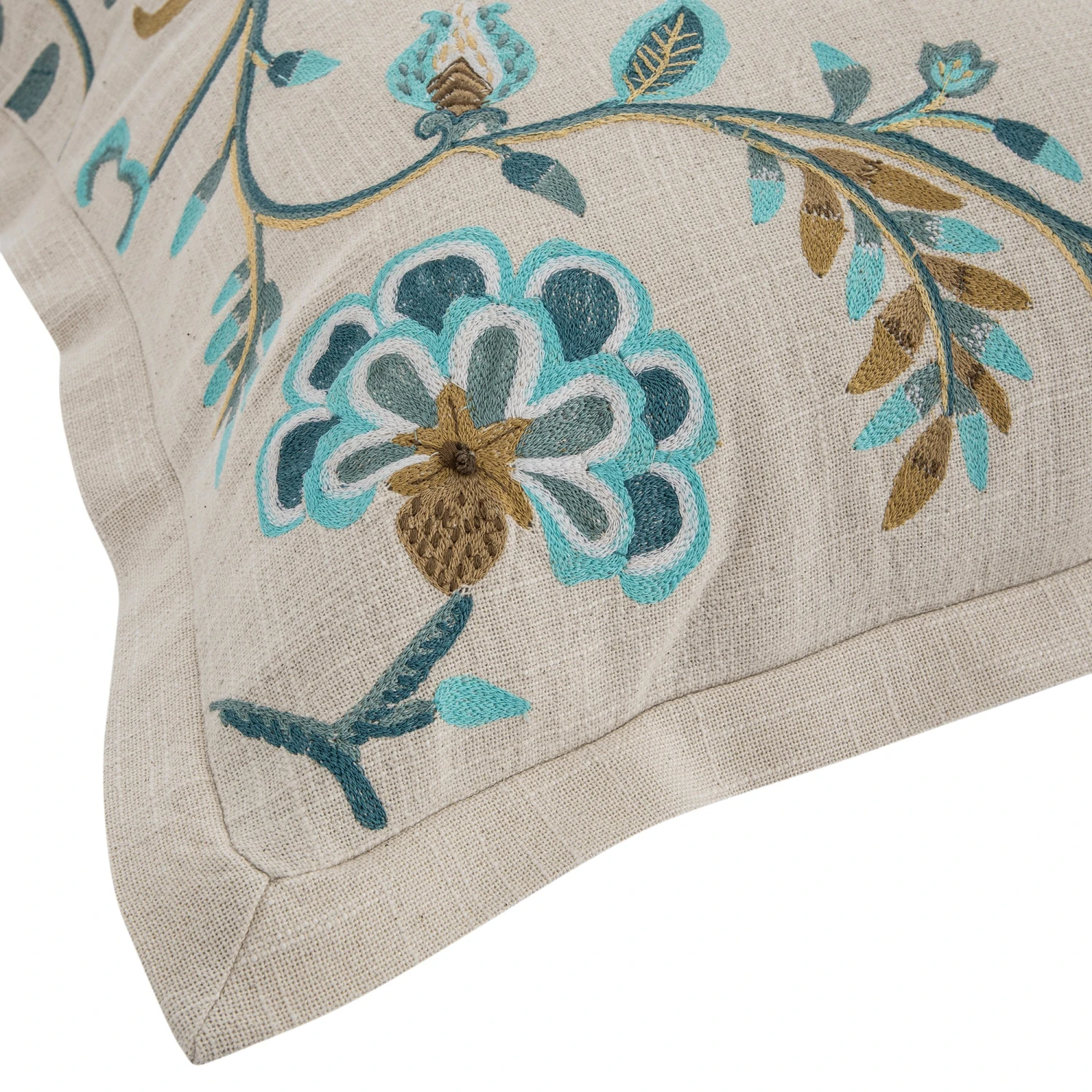 Flora & Fauna Hand Embroidered Azure Fantasy Cushion 7 Flora & Fauna Hand Embroidered Azure Fantasy Cushion - Image 7