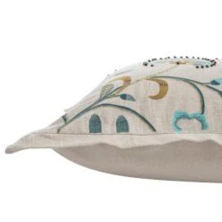 Flora & Fauna Hand Embroidered Azure Fantasy Cushion 16 Flora & Fauna Hand Embroidered Azure Fantasy Cushion -Daals Store HW CUSH AZUREFANTASY detail4