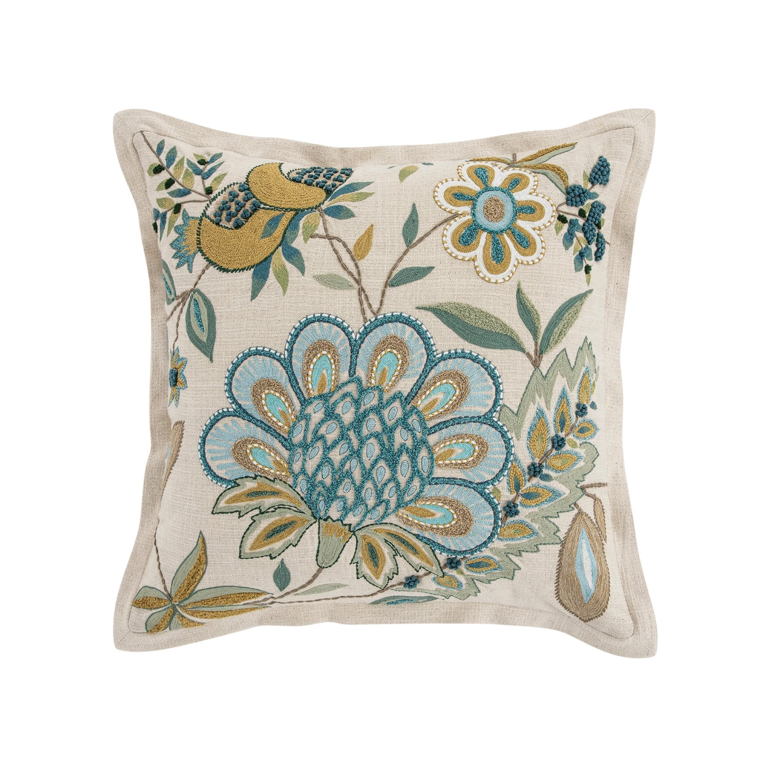 Flora & Fauna Hand Embroidered Azure Wonder Cushion β Cream & Blue Jacobean Floral Throw Pillow 6 Flora & Fauna Hand Embroidered Azure Wonder Cushion β Cream & Blue Jacobean Floral Throw Pillow - Image 6
