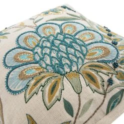 Flora & Fauna Hand Embroidered Azure Wonder Cushion β Cream & Blue Jacobean Floral Throw Pillow 18 Flora & Fauna Hand Embroidered Azure Wonder Cushion β Cream & Blue Jacobean Floral Throw Pillow -Daals Store HW CUSH AZUREWONDER detail1
