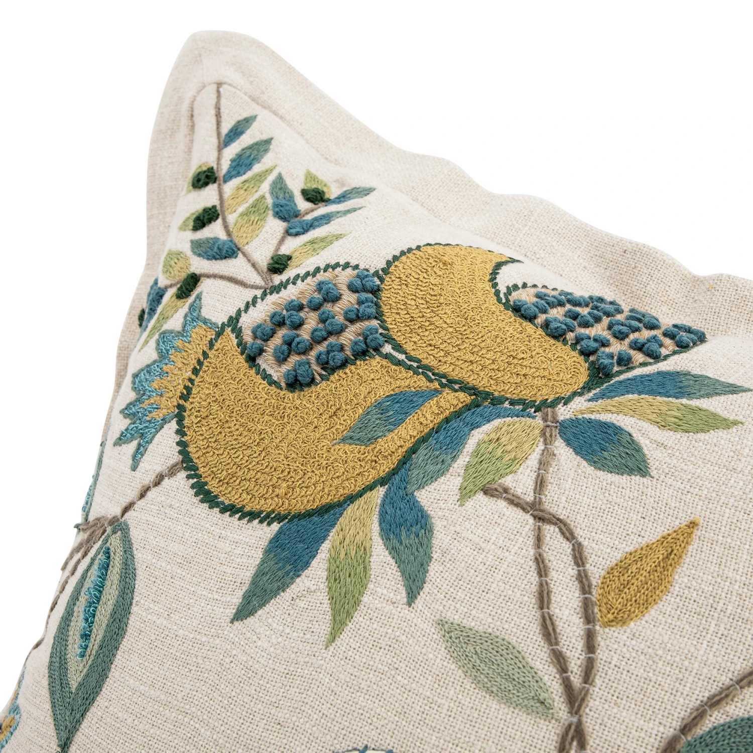 Flora & Fauna Hand Embroidered Azure Wonder Cushion β Cream & Blue Jacobean Floral Throw Pillow 8 Flora & Fauna Hand Embroidered Azure Wonder Cushion β Cream & Blue Jacobean Floral Throw Pillow - Image 8