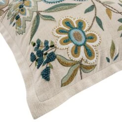 Flora & Fauna Hand Embroidered Azure Wonder Cushion β Cream & Blue Jacobean Floral Throw Pillow 20 Flora & Fauna Hand Embroidered Azure Wonder Cushion β Cream & Blue Jacobean Floral Throw Pillow -Daals Store HW CUSH AZUREWONDER detail3