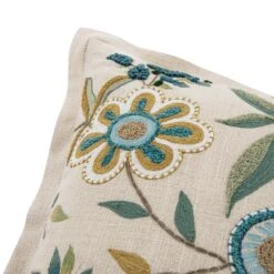Flora & Fauna Hand Embroidered Azure Wonder Cushion β Cream & Blue Jacobean Floral Throw Pillow 21 Flora & Fauna Hand Embroidered Azure Wonder Cushion β Cream & Blue Jacobean Floral Throw Pillow -Daals Store HW CUSH AZUREWONDER detail4