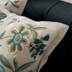 Flora & Fauna Hand Embroidered Azure Wonder Cushion β Cream & Blue Jacobean Floral Throw Pillow 15 Flora & Fauna Hand Embroidered Azure Wonder Cushion β Cream & Blue Jacobean Floral Throw Pillow -Daals Store HW CUSH AZUREWONDER scene3