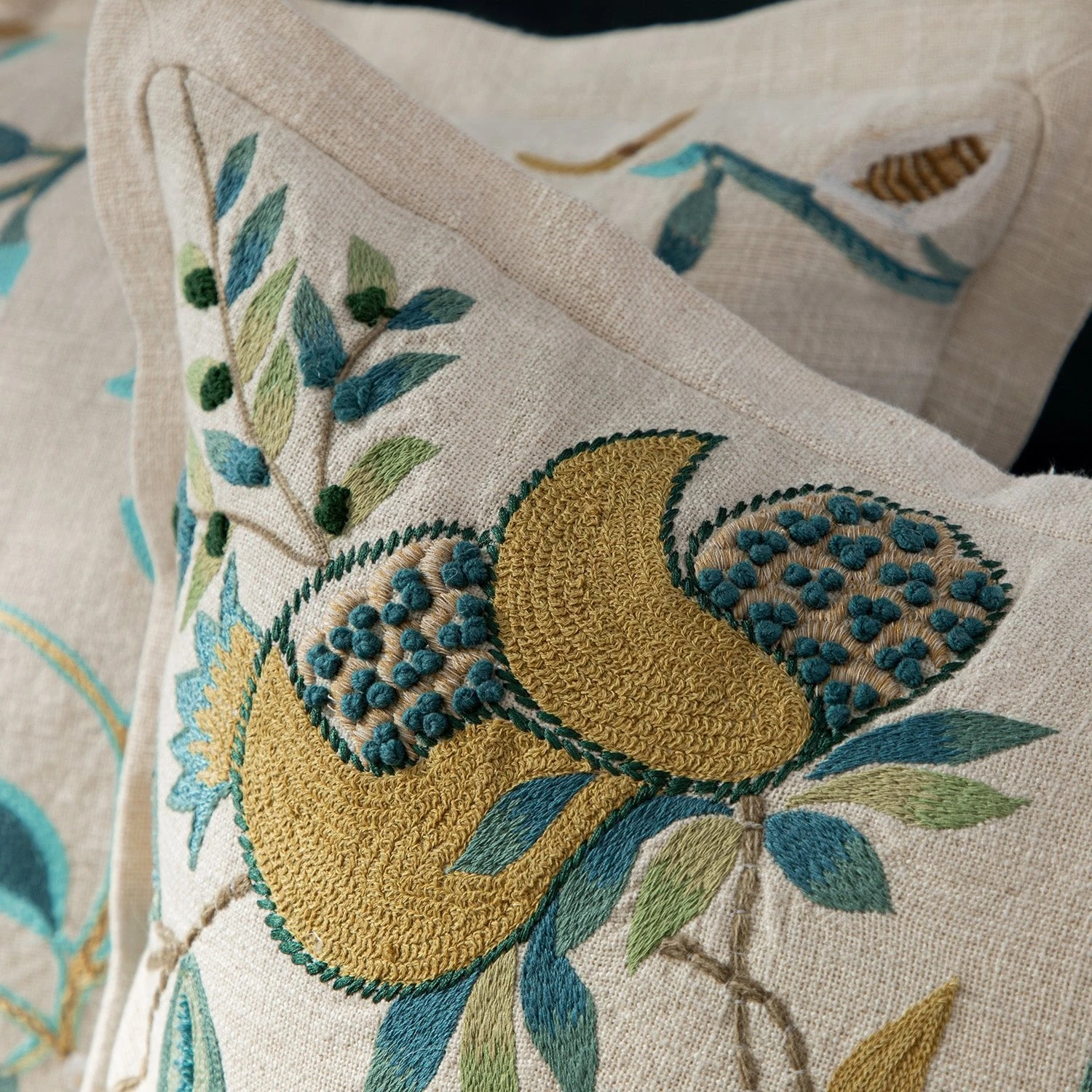 Flora & Fauna Hand Embroidered Azure Wonder Cushion β Cream & Blue Jacobean Floral Throw Pillow 5 Flora & Fauna Hand Embroidered Azure Wonder Cushion β Cream & Blue Jacobean Floral Throw Pillow - Image 5