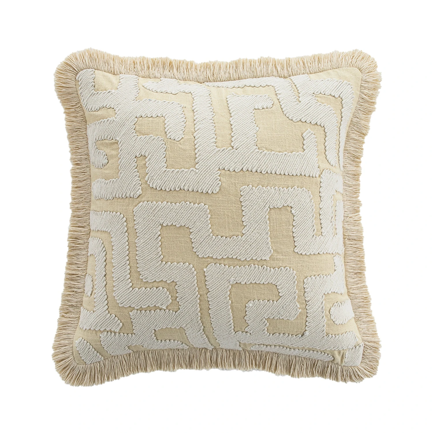 Baja Abstract Cream Fringe Cushion 1 Baja Abstract Cream Fringe Cushion