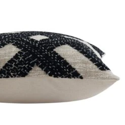 Baja Monochrome Geometric Embroidered Cushion - Black & White Cotton Silk Slub Decorative Pillow -Daals Store HW CUSH BAJA GEO45 detail1
