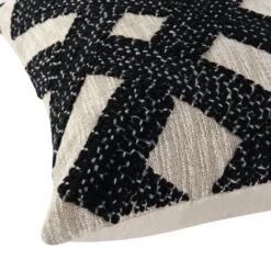 Baja Monochrome Geometric Embroidered Cushion - Black & White Cotton Silk Slub Decorative Pillow -Daals Store HW CUSH BAJA GEO45 detail2