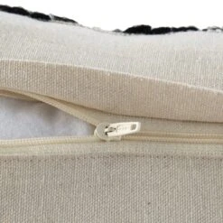 Baja Monochrome Geometric Embroidered Cushion - Black & White Cotton Silk Slub Decorative Pillow -Daals Store HW CUSH BAJA GEO45 detail3