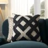 Baja Monochrome Geometric Embroidered Cushion - Black & White Cotton Silk Slub Decorative Pillow 15 Baja Monochrome Geometric Embroidered Cushion - Black & White Cotton Silk Slub Decorative Pillow -Daals Store HW CUSH BAJA GEO45 main