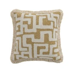 Baja Abstract Tan Fringe Cushion