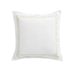 Belvedere White and Champagne Gold Triple Line Cord Embroidered Cotton Cushion - 50x50cm -Daals Store HW CUSH BELVEDERE GOLD WB1