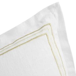 Belvedere White and Champagne Gold Triple Line Cord Embroidered Cotton Cushion - 50x50cm -Daals Store HW CUSH BELVEDERE GOLD detail1