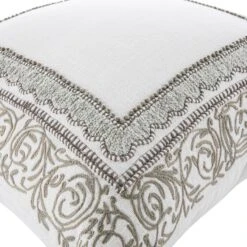 Bloomsbury Frame Off-White and Grey – Chenille Embroidered Cotton Square Cushion -Daals Store HW CUSH BLOOMSBURY FRAME detail2