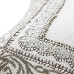 Bloomsbury Frame Off-White and Grey – Chenille Embroidered Cotton Square Cushion -Daals Store HW CUSH BLOOMSBURY FRAME detail3