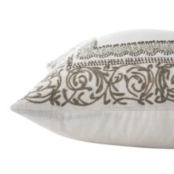 Bloomsbury Frame Off-White and Grey – Chenille Embroidered Cotton Square Cushion -Daals Store HW CUSH BLOOMSBURY FRAME detail4