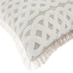 Bloomsbury Lattice Grey & Off-White Crewelwork Wool Embroidered Cushion β Luxury Fringed 50x50 Throw Pillow 6 Bloomsbury Lattice Grey & Off-White Crewelwork Wool Embroidered Cushion β Luxury Fringed 50x50 Throw Pillow -Daals Store HW CUSH BLOOMSBURY LATTICE detail1