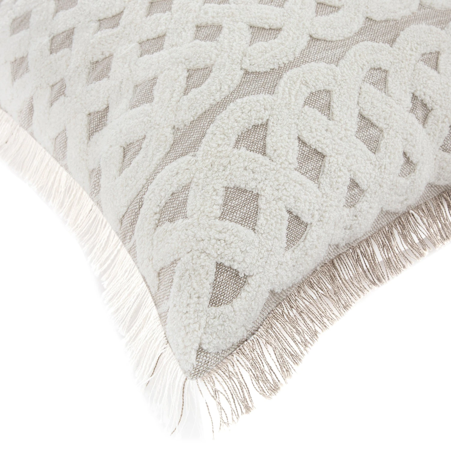 Bloomsbury Lattice Grey & Off-White Crewelwork Wool Embroidered Cushion β Luxury Fringed 50x50 Throw Pillow 2 Bloomsbury Lattice Grey & Off-White Crewelwork Wool Embroidered Cushion β Luxury Fringed 50x50 Throw Pillow - Image 2