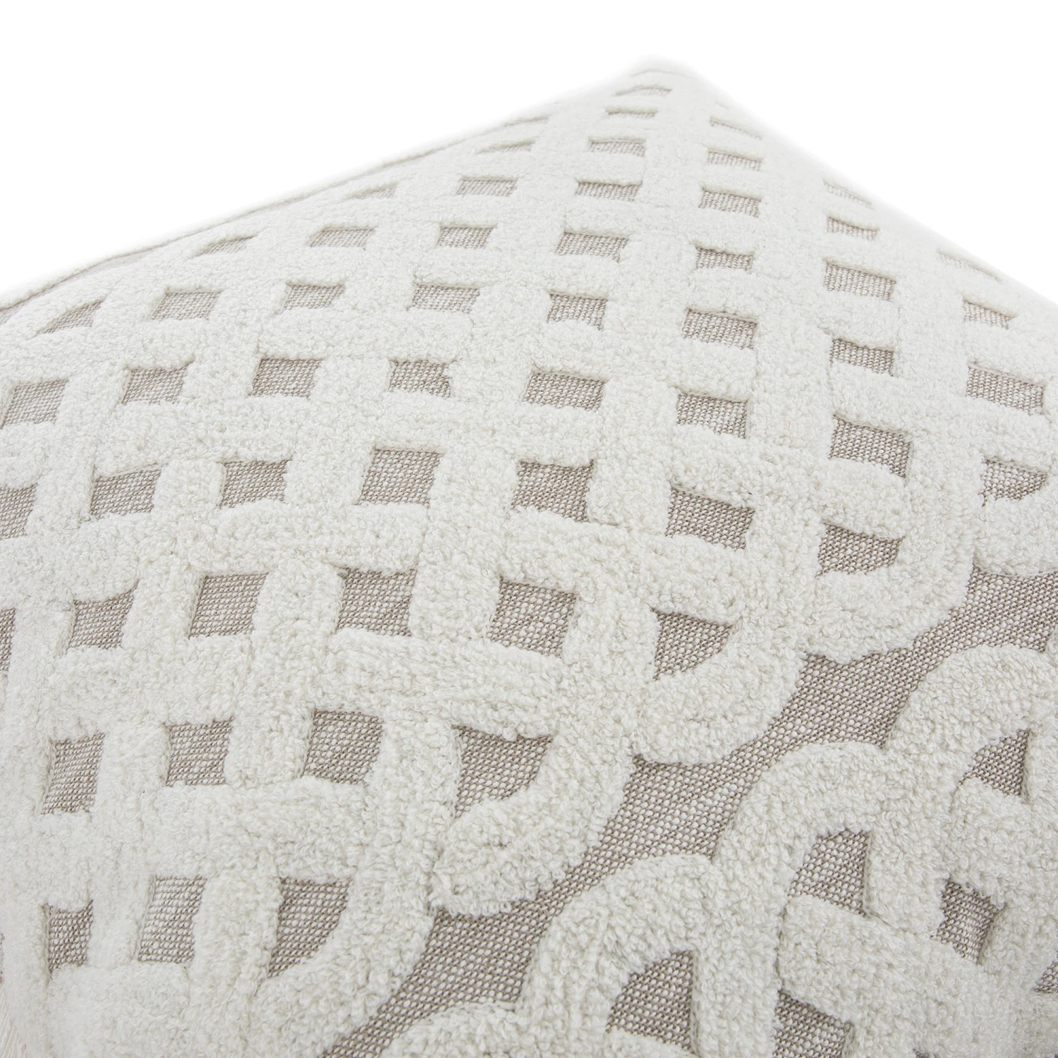 Bloomsbury Lattice Grey & Off-White Crewelwork Wool Embroidered Cushion β Luxury Fringed 50x50 Throw Pillow 3 Bloomsbury Lattice Grey & Off-White Crewelwork Wool Embroidered Cushion β Luxury Fringed 50x50 Throw Pillow - Image 3