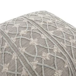 Bloomsbury Regale Grey & Off-White Chenille Embroidered Round Lattice Fringed Cotton Cushion -Daals Store HW CUSH BLOOMSBURY REGALE detail2