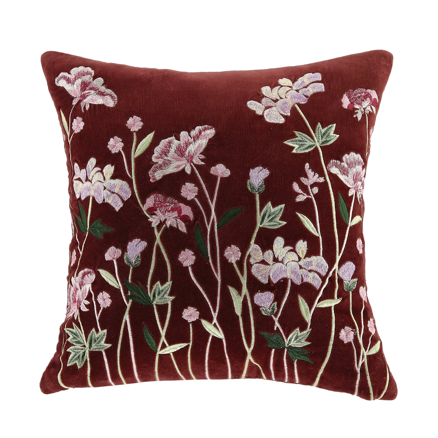 Botanica Collection Mulberry Velvet Hand Embroidered Floral Cushion - Pink Roses & Lilac Iris 3 Botanica Collection Mulberry Velvet Hand Embroidered Floral Cushion - Pink Roses & Lilac Iris - Image 3