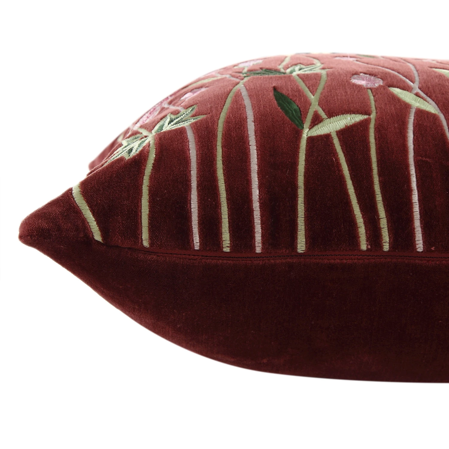 Botanica Collection Mulberry Velvet Hand Embroidered Floral Cushion - Pink Roses & Lilac Iris 4 Botanica Collection Mulberry Velvet Hand Embroidered Floral Cushion - Pink Roses & Lilac Iris - Image 4