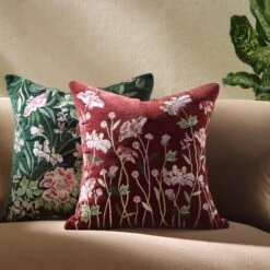 Botanica Collection Mulberry Velvet Hand Embroidered Cushion