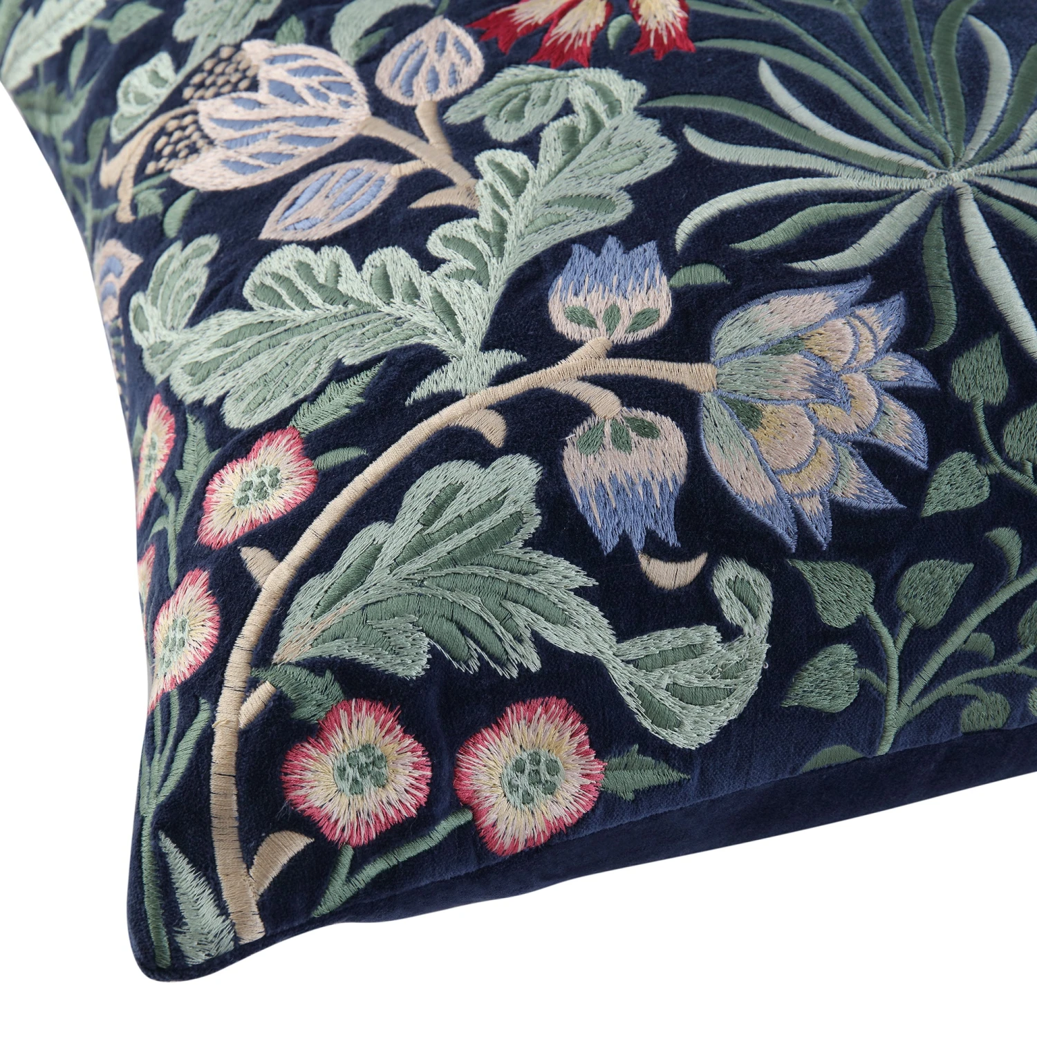 Botanica Collection Midnight Blue Velvet Hand Embroidered Cushion 4 Botanica Collection Midnight Blue Velvet Hand Embroidered Cushion - Image 4