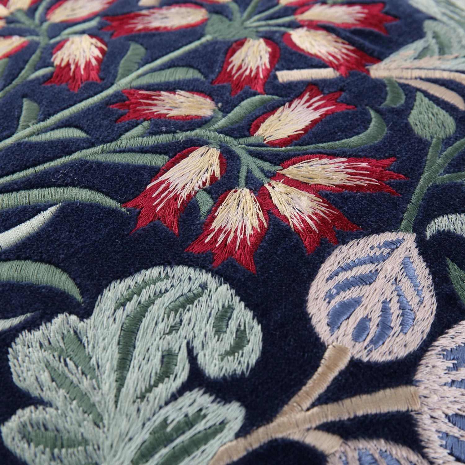 Botanica Collection Midnight Blue Velvet Hand Embroidered Cushion 5 Botanica Collection Midnight Blue Velvet Hand Embroidered Cushion - Image 5