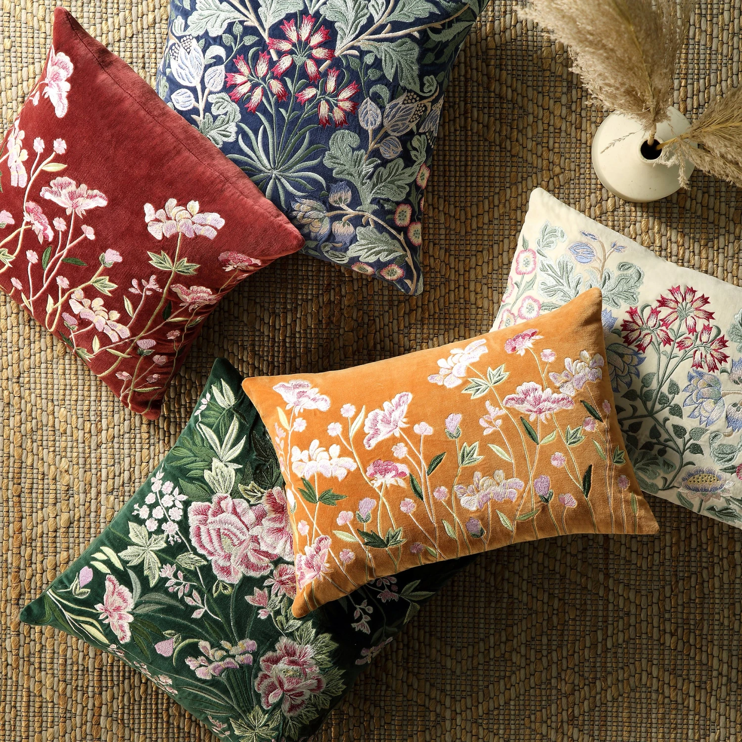 Botanica Collection Midnight Blue Velvet Hand Embroidered Cushion 2 Botanica Collection Midnight Blue Velvet Hand Embroidered Cushion - Image 2