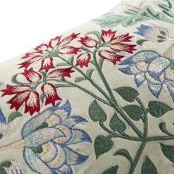 Botanica Pearl White Velvet Hand Embroidered Floral Lumbar Cushion 11 Botanica Pearl White Velvet Hand Embroidered Floral Lumbar Cushion -Daals Store HW CUSH BOTANICAWHITE35 detail2
