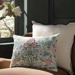 Botanica Pearl White Velvet Hand Embroidered Floral Lumbar Cushion