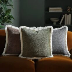 Kyra Forest Green Bouclé Fringed Cushion