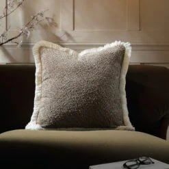 Kyra Mink Bouclé Fringed Cushion – Textured Luxury Soft Fabric Throw Pillow