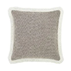Kyra Stone Bouclé Fringed Cushion – Luxury Textured Throw Pillow with Cream Fringe -Daals Store HW CUSH BOUCLESTONE50 WB1