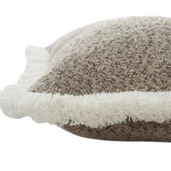 Kyra Stone Bouclé Fringed Cushion – Luxury Textured Throw Pillow with Cream Fringe -Daals Store HW CUSH BOUCLESTONE50 detail1