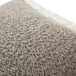 Kyra Stone Bouclé Fringed Cushion – Luxury Textured Throw Pillow with Cream Fringe -Daals Store HW CUSH BOUCLESTONE50 detail3