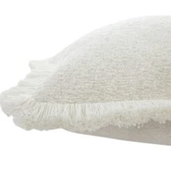 Kyra Cream White Bouclé Fringed Square Cushion - 50x50 Luxury Soft Texture -Daals Store HW CUSH BOUCLEWHITE50 detail1