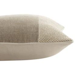 Bronte Collection Beige Cotton Patchwork Cushion – Natural Slub Textured Decorative Pillow -Daals Store HW CUSH BRONTEPATCH45 detail1