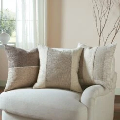 Bronte Collection Beige Cotton Patchwork Cushion – Natural Slub Textured Decorative Pillow -Daals Store HW CUSH BRONTEPATCH45 scene2