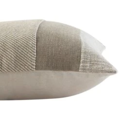 Bronte Collection Beige Silk Slub Patchwork Cushion – Luxury Textured Cotton & Silk Throw Pillow -Daals Store HW CUSH BRONTESILK45 detail1